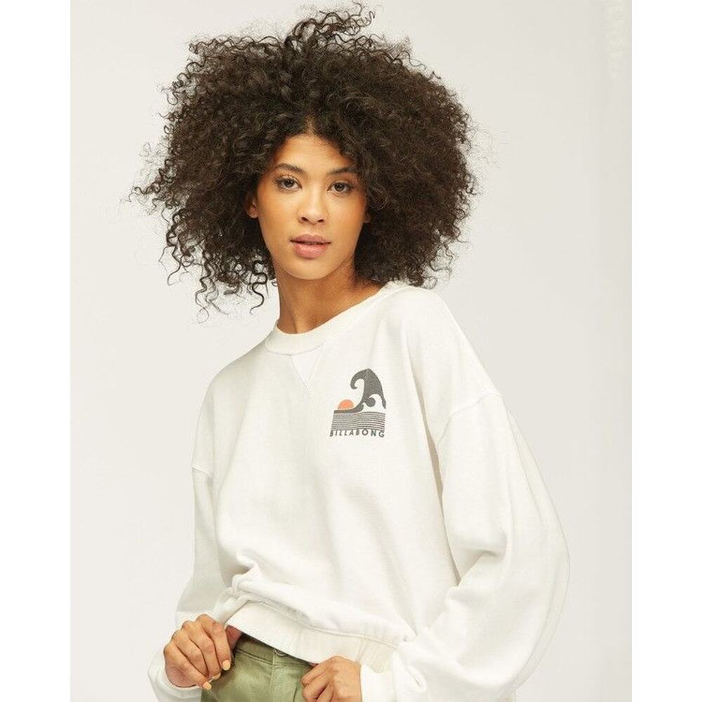 Billabong White Graphic Wave Logo Cropped Sweatshirt